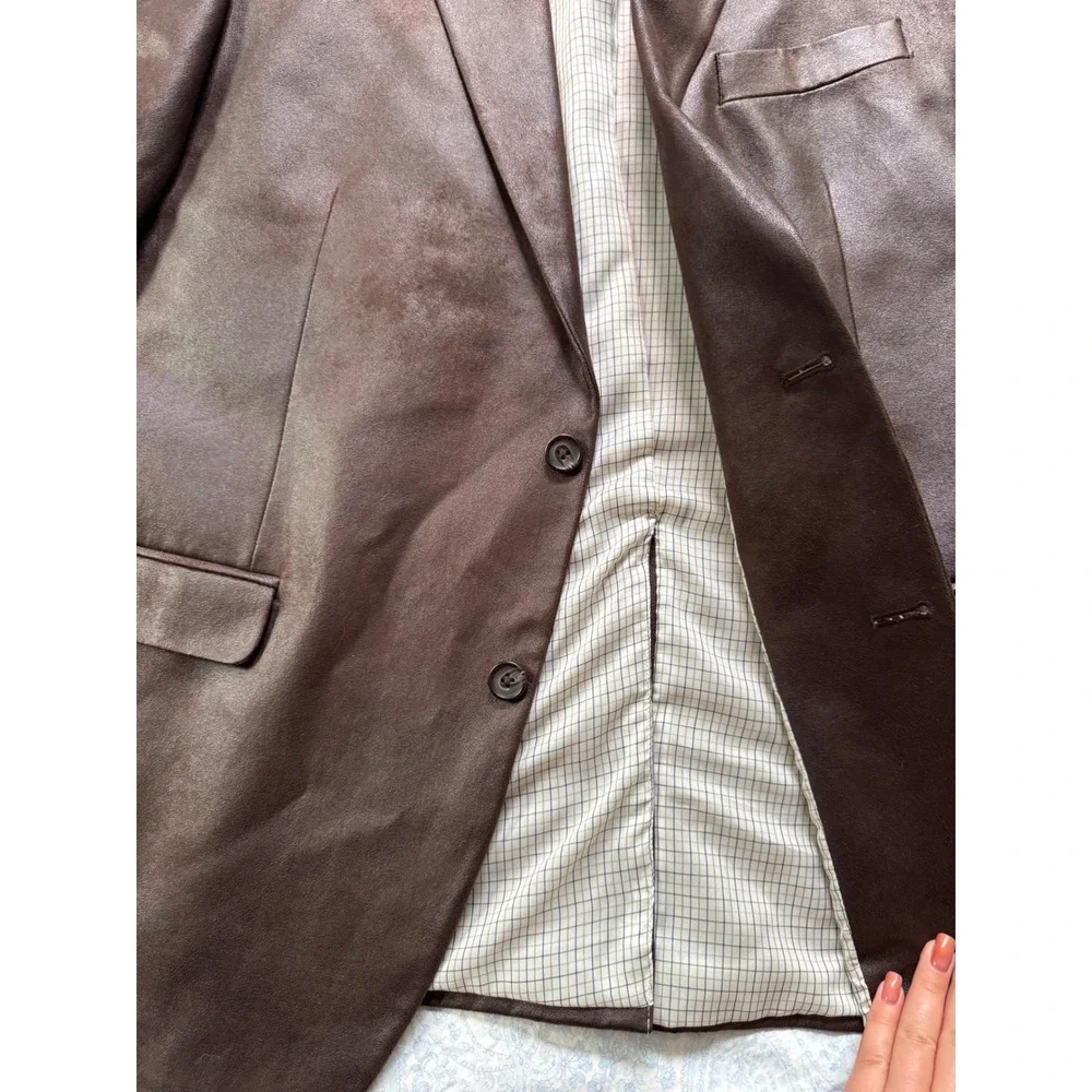 Lauren Ralph Lauren Brown Faux Leather Blazer Men's 46R XL Sport Coat Casual
